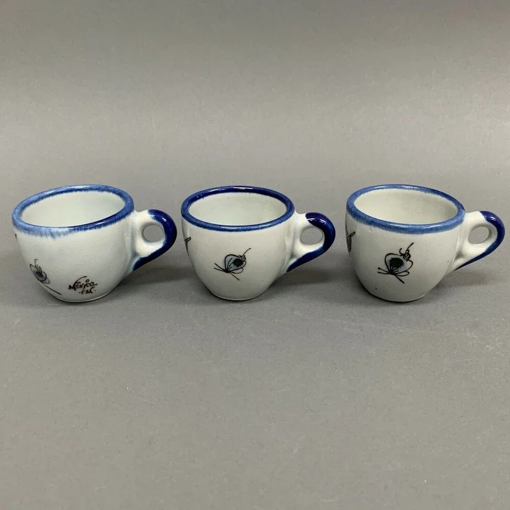 TM Mexico Bird Butterfly Blue Lot of‎ 3 Small Cups 2